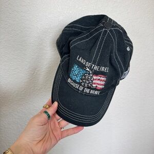 Land of the Free Because of the Brave black baseball cap